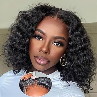 Wear and Go Glueless Wigs Human Hair Pre Plucked Pre Cut Deep Wave Bob Wig Human Hair Lace Front Wigs for Beginners Upgraded No Glue 4x4 Lace Closure Glueless Wigs for Black Women 12 Inch