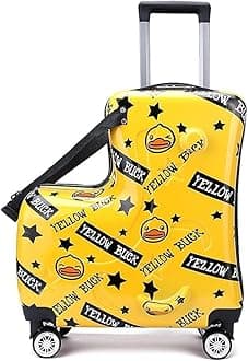 Cute Unisex Kids Ride-On Suitcase Travel Trolley Case, Spinner Carry-On Luggage with Wheels - Fits Ages 1-6 Years
