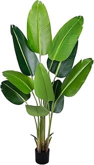 Artificial Bird of Paradise Plant 5.2Ft Fake Tropical Palm Tree with 10Trunks Faux Banana Leaf Trees in Pot for Home Indoor Outdoor Office Modern Decor Housewarming Gift（1Pcs）
