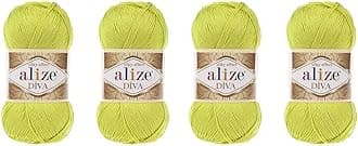 Hand Knitting Yarn 100% Microfiber Acrylic Yarn Alize Diva Silk Effect Thread Crochet Art Lace Craft Lot of 4 skeins 400gr 1532yds (109)
