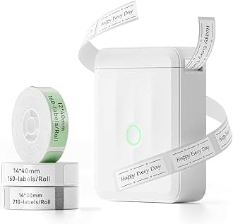 D110 Upgraded Version Mini Label Maker Machine with 3 Tapes, Portable Bluetooth Thermal Printer, Sticker Labeler with Multiple Templates for Office Organization Home Kitchen School, White