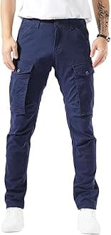 Plaid&Plain Men's Cargo Pants Slim Fit with Articulated Knees