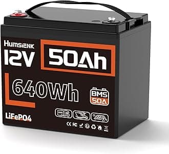 HumsiENK 12V 50Ah LiFePO4 Battery, Small Size Lithium Battery with BMS, Low Temp Protection, Rechargeable 6000-15000 Deep Cycles & 10-Year Lifetime, Perfect for RV, Trolling Motor and Off Grid Living