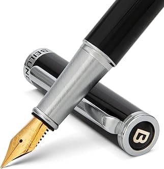 BEILUNER Luxury Fountain Pen Set,Solid 24K Gilded Extra Fine Nib-Stainless Steel Body - Includes 6 Ink Cartridges & Ink Refill Converter with Gift Case - Perfect for Men and Women[Intense Black]