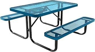 COATEDOUTDOORFURNITURE Heavy-Duty Portable Outdoor Kids Table, Expanded Metal Kids Picnic Table, Commercial-Grade Picnic Table, Made in America (4ft Rectangular, Childrens, Light Blue)