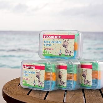 FAMILIFE Floss Picks, 120 Picks Kid's Dental Floss Picks without Fluoride, Tooth Picks Flossers with 4 Travel Handy Cases, Helps to Fight Tooth Decay and Keep Your Kids’ Teeth Clean, Floss for Family