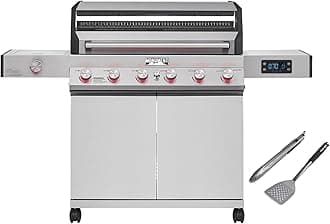 Monument Grills 6-Burner Convertible Natural Gas Smart bbq Grill Stainless Steel Denali 605 with Barbecue Tool Set - Spatula & Tongs