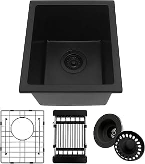 MONSINTA Black Bar Sink, 13" Undermount Bar Sink, Dual Mount Single Bowl Granite Kitchen Sink, Deep Kitchen Sink With Kitchen Sink Drain Assembly And Sink Grid