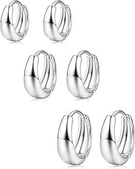 BESTEEL 3Pairs 14K Gold Plated Hoop Earrings Set for Women Chunky Earring Silver Plated Hypoallergenic Small Huggie Hoops Lightweight Tiny Thick Trendy Hoop Earrings Stacks for Multiple Piercing