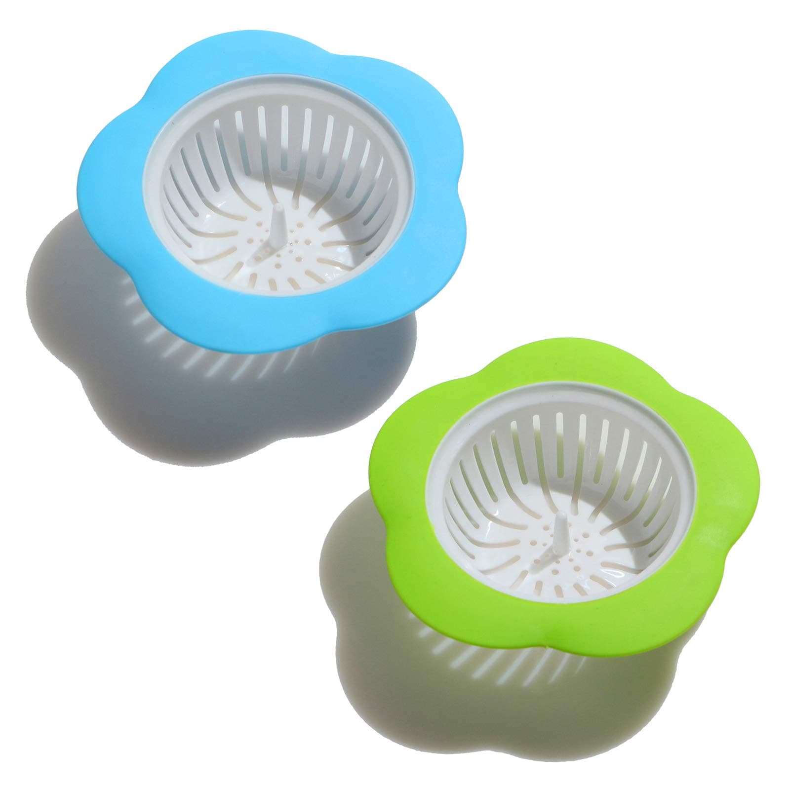 2PC Kitchen Sink Stopper Strainers Flower Shape Plastic Drain Filter Bathroom Hair Strainer Basket Plug Blue & Green