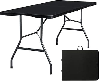 Byliable Folding Table 6ft Portable Heavy Duty Plastic Fold-in-Half 6 Foot Foldable Table Utility Dining Indoor Outdoor with Carrying Handle for Camping Picnic and Party, Black