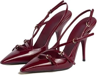 CORNMOOD Slingback Kitten Heels for Women Pointed Toe Stiletto Low Heels with Buckle Strap Heeled Pumps Sandals