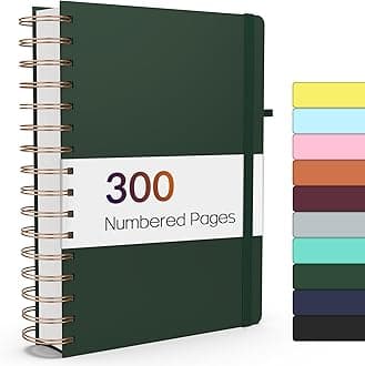 Forvencer Lined Spiral Journal Notebook with 300 Numbered Pages, A5 Thick Journals for Writing with 100GSM Paper, Hardcover Notebooks with Contents for Work, School, Women, Men, Dark Green