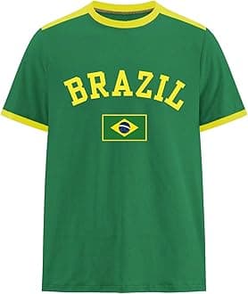 BEAUDRM Men's Brazil Soccer Jersey Tees Letter Print Graphic Short Sleeve Crew Neck T Shirts Top