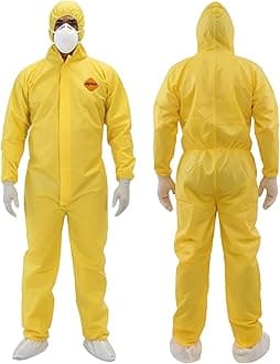 Tiger Tough Yellow Hazmat Suit Disposable - Chemical Protective Coveralls with Hood, PPE Paint Suit, Cleaning Jumpsuit
