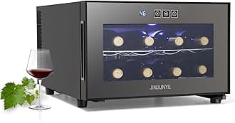 JINJUNYE - 8 Bottle Wine Refrigerator, Small Wine Refrigerator, Digital Temperature Control Wine Refrigerator, Freestanding Mini Wine Cellars, Gift for Lovers