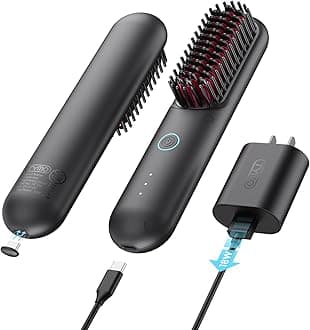 TYMO PORTA Mini Cordless Hair Straightener Brush, Portable Hair Straightener Comb with USB Rechargeable Feature, Negative Ion Hair Straightener Brush for women, Anti-Scald & Auto-Off- Black