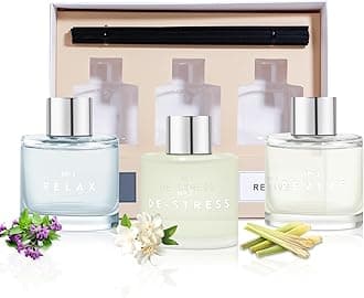 3 Pack Fragrance Reed Diffuser, 50ML Patchouli Jasmine Lemongrass Aromatherapy Diffuser Set with 12 Black Fiber Sticks,Air Freshener for Bedroom Bathroom Office