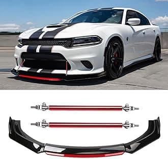 DREAMIZER Car Universal Front Bumper Lip 4pcs Body Kit Chin Spoiler Splitter Diffuser Protector Compatiable for Toyota Honda Nissan Hyundai and More (Red and Red)