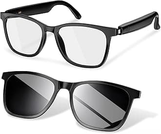 BUDAOLIUSmart Glasses, Blue Light Blocking Clear Lenses + Magnetic Clip-On Sunglasses, Bluetooth Glasses with Open Ear Speaker, Voice Assistant Compatible for iPhone Android