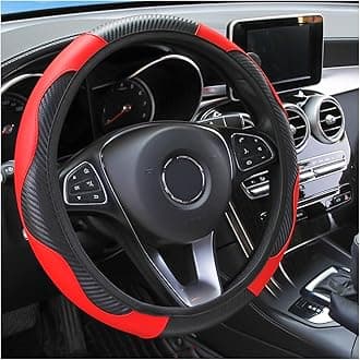 Osilly Car Steering Wheel Cover, 15 inch Carbon Fiber Microfiber PU Leather Elastic Steering Wheel Protector for Men Women, Anti-Slip Breathable Car Interior Accessories for Most Cars (Red)