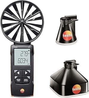 testo 417 Anemometer Handheld Set with Measurement Funnels – CFM Meter HVAC 32 to +122 °F – Air Flow Meter for Air Velocity, Volume Flow, and Temperature at Air Inlets & Outlets with App Compatibility