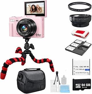 Acuvar 4K 48MP Digital Camera Kit for Photography, Vlogging Camera for YouTube with Flip Screen, WiFi, Wide Angle & Macro Lens, 64GB Micro SD Card, 12" Flexible Tripod, Carrying Case, Card Reader
