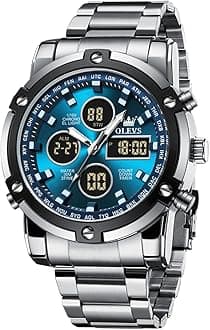 Mens Watches Multifunctional Chronograph Led Analog Digital Watch Stainless Steel Day Date Alarm Wrist Watch Gent Luminous Waterproof