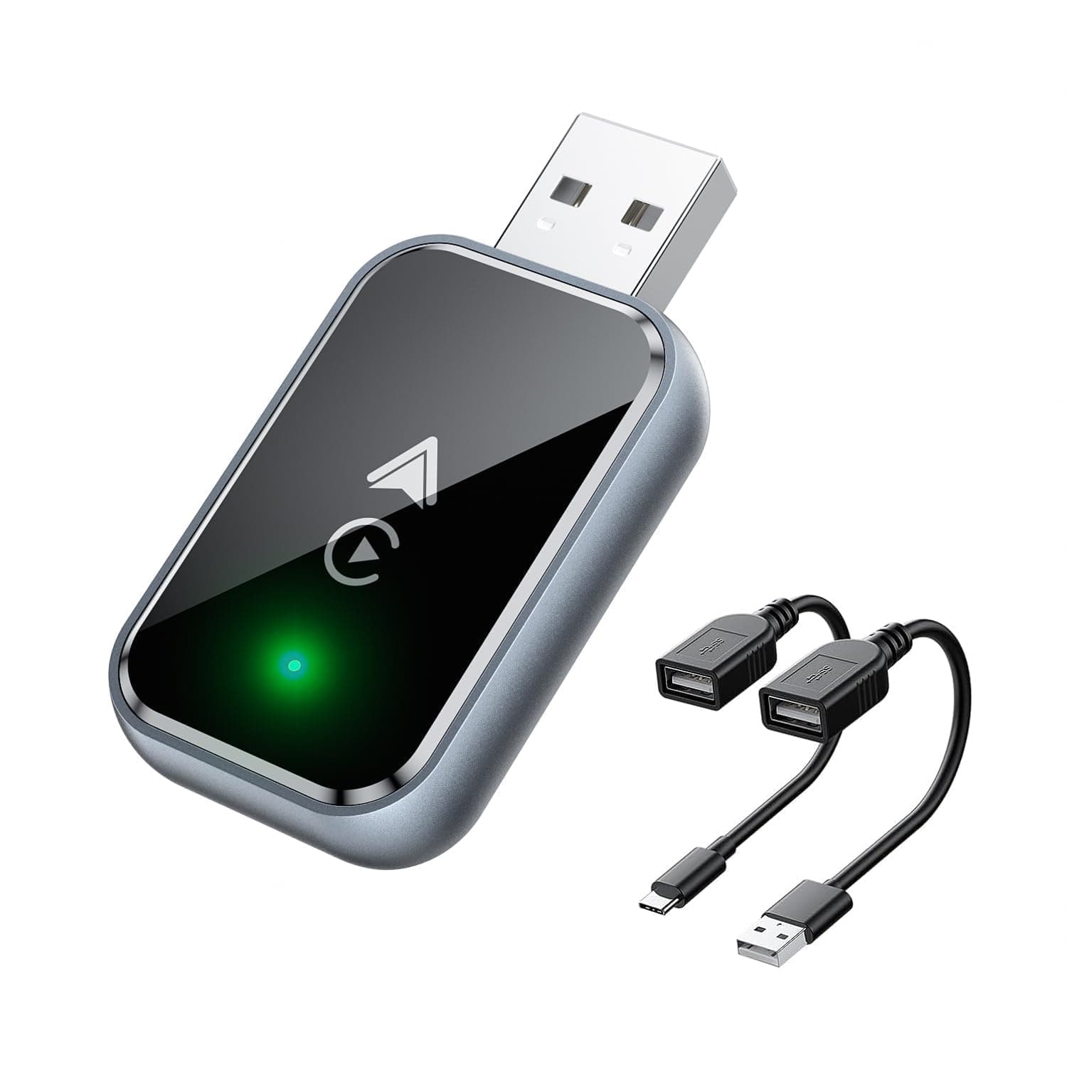 WeFly Wireless Carplay Adapter & Wireless Android Auto Adapter, 2 in 1 Carplay Convert Wired to Wireless for Cars, Mini Size with Extension Cable USB & USB-C/Type-C, Stable Control No Delay - Black