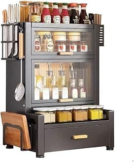 Glaceon Kitchen Storage Cabinet,Standing Storage Drawer and Cabinet,Kitchen Countertop Multifunctional Spice Rack Condiment Box Bottle Oil Salt Sauce Vinegar Storage Shel (BIG CABINET)