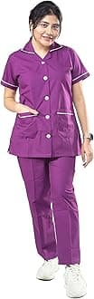 UNIFORM CRAFT Female Nurse Uniform for Women | Hospital Staff, Clinics, Home Health | Polyester-Cotton | Violet and Grey | M | Collared Neck with Buttons