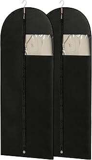 Dress Bags for Gowns, 65'' Long Garment Bags for Hanging Clothes, Dress Garment Bag, Black Dress Bag with Clear Window for Dresses, Coats, Uniforms（2 Packs）