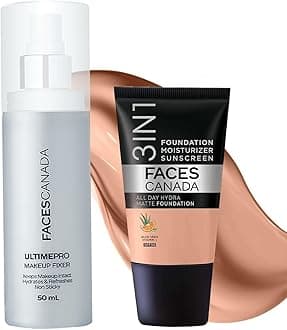 FACESCANADA Waterproof Fix & Finish Kit | Makeup Fixer (50ml) + Warm Natural All Day Hydra Matte Mini Foundation (18ml) | Makeup Kit For Women (Combo Pack of 2)