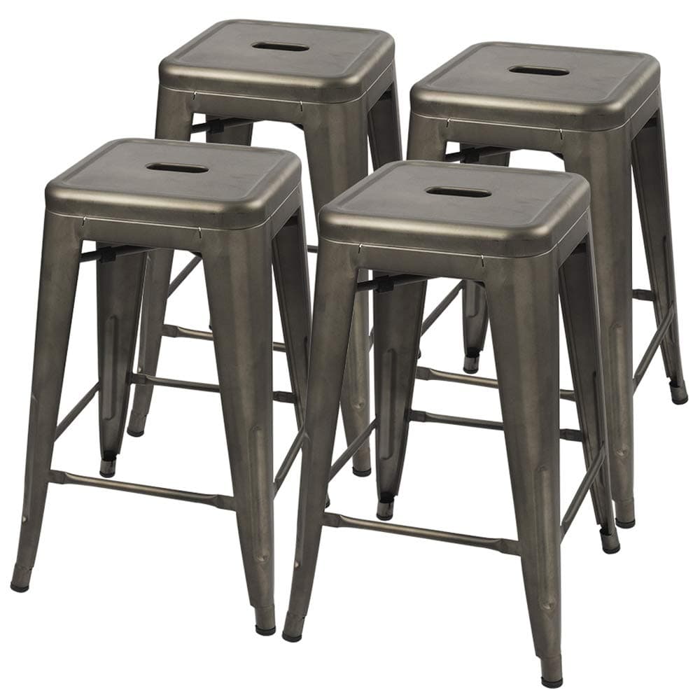Furmax High Backless Silver Indoor-Outdoor Counter Height Stackable Bar Stools, Set of 4, Gun Metal
