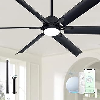 60 Inch Aluminum Blade Ceiling Fan with Light,Industrial Smart Fan Works with Alexa,Indoor Outdoor Metal Black Ceiling Fans for Patio Living room or Bedroom with 6 Speed Reversible DC Motor,3CCTS