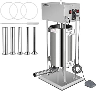 ROVSUN 24.3LBS/15L Electric Sausage Stuffer Maker, Vertical Electric Stuffer Adjustable Speed Stainless Steel Heavy Duty Sausage Filler Meat Stuffer with 5 Stuffing Tubes, Home & Commercial