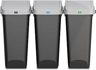 Glad Link & Sort 36 Gallon Waste and Recycle Center - 3x12G (3x45L) Plastic Bin Compartments for Trash, Recycling, Compost with Odor Protection and Swing Top and Lift Up Lids