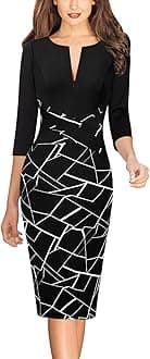Womens Work Business Casual 3/4 Sleeve Slimming Fitted Front Zipper Crisscross Waist Office Party Pencil Sheath Dress