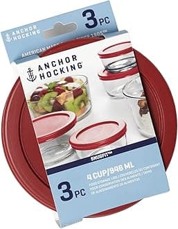 Anchor Hocking 3 Pack Replacement Lids for 4 Cups/946ml Round Red