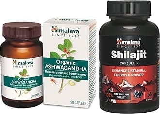 Shilajit 60 Capsules & Organic Ashwagandha 30 Caplet Combo Pack I Enhances Stamina & Energy I Stress Relief I General Wellness