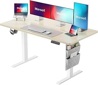 Marsail 48x24 Electric Standing Desk - Adjustable Height Computer Desk with Memory Presets, Storage Bag & Cable Management for Home Office & Gaming Workstations