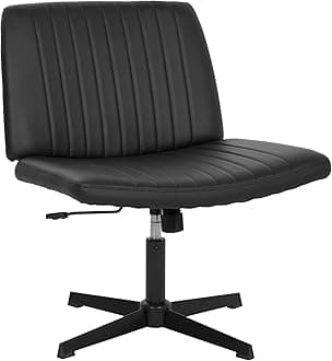 FDW Criss Cross Chair Armless Cross Legged Office Desk Chair Adjustable Swivel Ergonomic Desk Chair No Wheels U Shaped Backrest with Wide Seat Native Sponge Computer Task Vanity Chair for Home Office