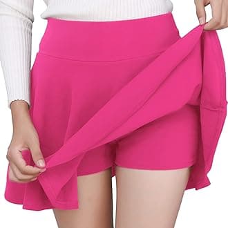DJTWomen's Girls Stretchy High Waist Pleated Casual Mini Skater Skirts with Shorts