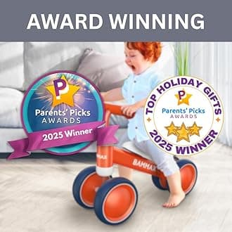 BAMMAX Balance Bike for 1 Year Old, Riding Toys for 9-24 Months Boys Girls, No Pedal 4 Wheels Bicycle, First Birthday Gift, Toddler Bike to Help Start Riding