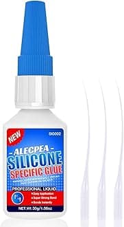 30g Silicone Glue - Fast-Bonding & Weatherproof Adhesive for Silicone, Silicone Rubber, Liquid Silicone, CAR, TPU, TPR, TPE - Quick Set in 15 Seconds, 3 Applicator Nozzles