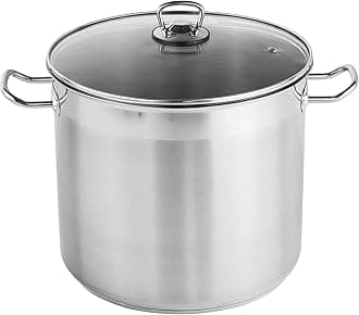 GEEZY 20 Litre Large Deep Stainless Steel Cooking Pot Pot Glass Lid Induction Base