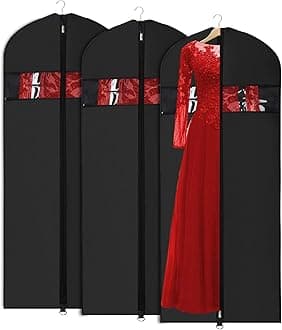 Univivi Garment Bags for Dresses, Clothes Covers Protector Bags 60", Waterproof Dust Proof Garment Covers Moth Proof Dress Cover Bag, Wedding Dress Bag, Suit Bags for Travel and Storage - 3 Pack