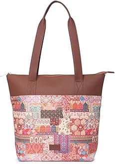 ZOUK Printed Women's Jute Handcrafted Vegan Leather Everyday Tote