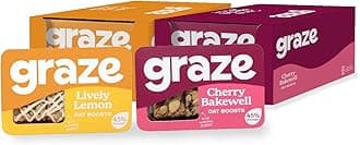 Graze - Healthy Snacks sweets oats flapjacks - Packaging may vary - (Lively Lemon & Cherry Bakewell, Total 18 trays)