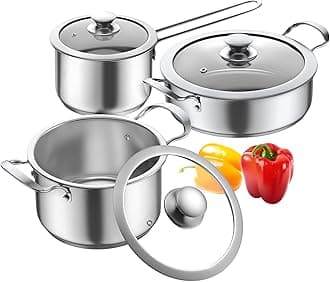 Stainless Steel pots and pans set, 6 Piece Nonstick Kitchen Induction Cookware Set,Works with Induction/Electric and Gas Cooktops, Nonstick, Dishwasher